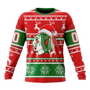 Custom NHL Chicago BlackHawks Crewneck Sweatshirt Specialized Unisex Christmas Is Coming Santa Claus Unisex Shirt 1