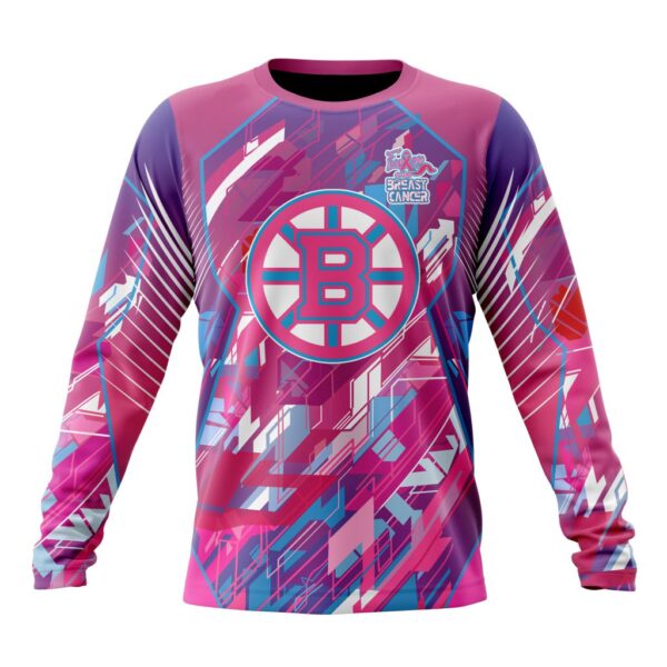 NHL Boston Bruins Crewneck Sweatshirt I Pink I CanFearless Again Breast Cancer Unisex Shirt