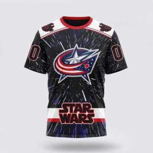 NHL Columbus Blue Jackets 3D T Shirt X Star Wars Meteor Shower Design Unisex Tshirt 1