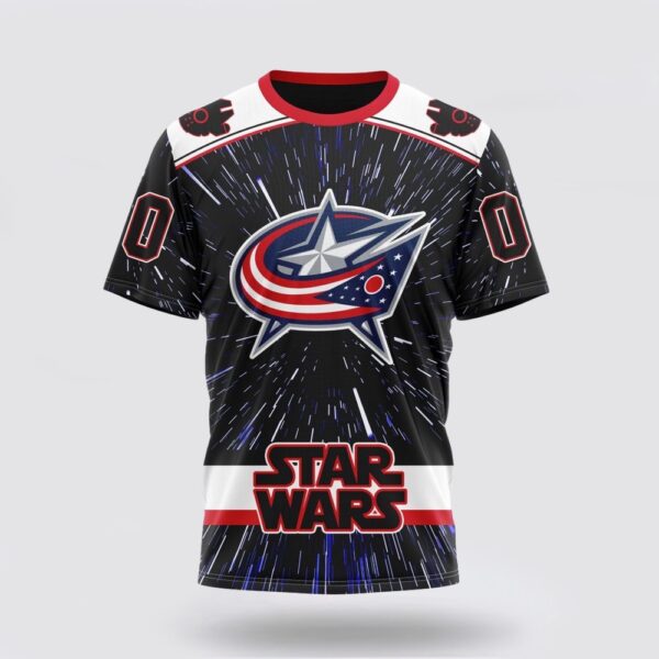 NHL Columbus Blue Jackets 3D T Shirt X Star Wars Meteor Shower Design Unisex Tshirt