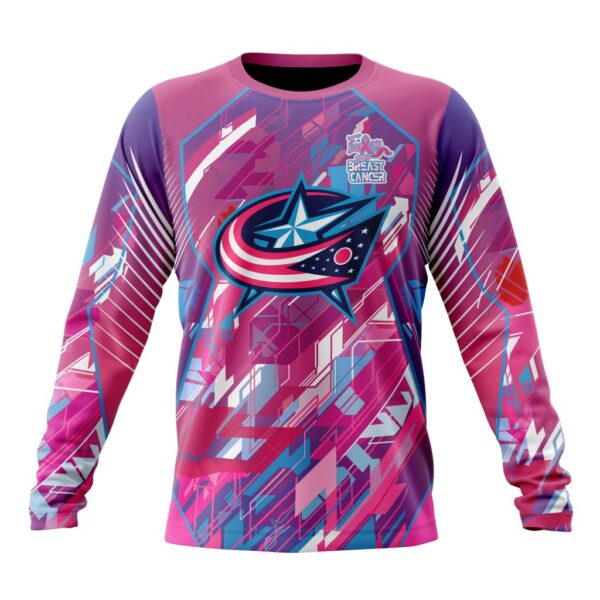 NHL Columbus Blue Jackets Crewneck Sweatshirt I Pink I CanFearless Again Breast Cancer Unisex Shirt