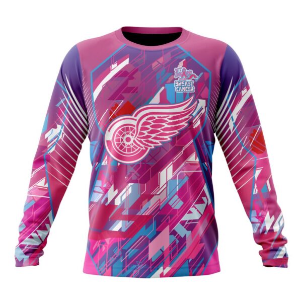 NHL Detroit Red Wings Crewneck Sweatshirt I Pink I CanFearless Again Breast Cancer Unisex Shirt