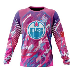 NHL Edmonton Oilers Crewneck Sweatshirt I Pink I CanFearless Again Breast Cancer Unisex Shirt 1