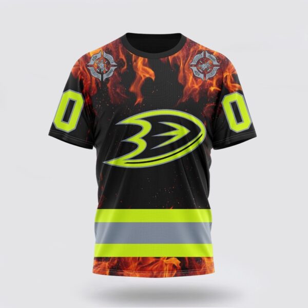 Personalized NHL Anaheim Ducks 3D T Shirt Special Design Honoring Firefighters Unisex Tshirt