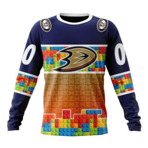 Personalized NHL Anaheim Ducks Crewneck Sweatshirt Autism Awareness Design 1