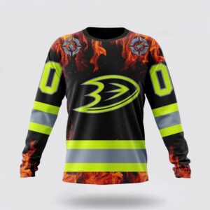 Personalized NHL Anaheim Ducks Crewneck Sweatshirt Special Design Honoring Firefighters 1