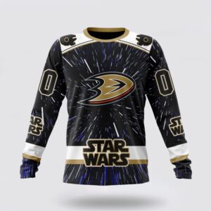 Personalized NHL Anaheim Ducks Crewneck Sweatshirt X Star Wars Meteor Shower Design 1