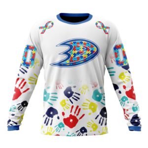 Personalized NHL Anaheim DucksCrewneck Sweatshirt Autism Awareness Hands Design Unisex Shirt 1