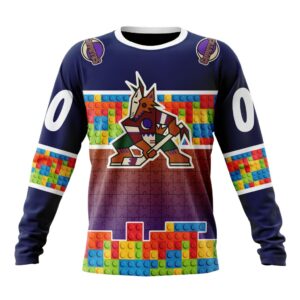Personalized NHL Arizona Coyotes Crewneck Sweatshirt Autism Awareness Design 1