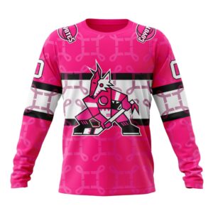 Personalized NHL Arizona Coyotes Crewneck Sweatshirt I Pink I Can In October We Wear Pink Breast Cancer 1