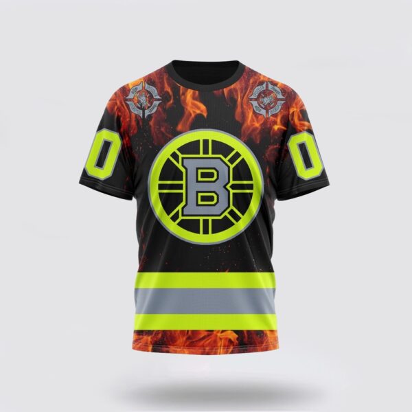 Personalized NHL Boston Bruins 3D T Shirt Special Design Honoring Firefighters Unisex Tshirt