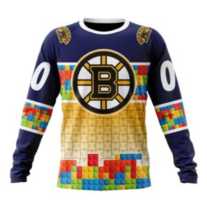 Personalized NHL Boston Bruins Crewneck Sweatshirt Autism Awareness Design 1