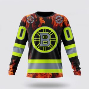 Personalized NHL Boston Bruins Crewneck Sweatshirt Special Design Honoring Firefighters 1
