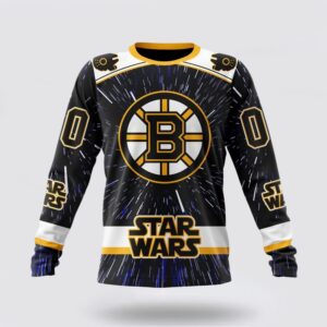 Personalized NHL Boston Bruins Crewneck Sweatshirt X Star Wars Meteor Shower Design 1