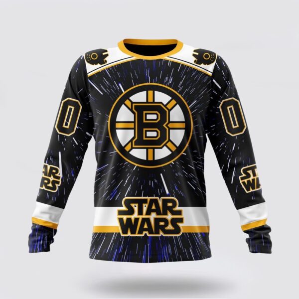 Personalized NHL Boston Bruins Crewneck Sweatshirt X Star Wars Meteor Shower Design