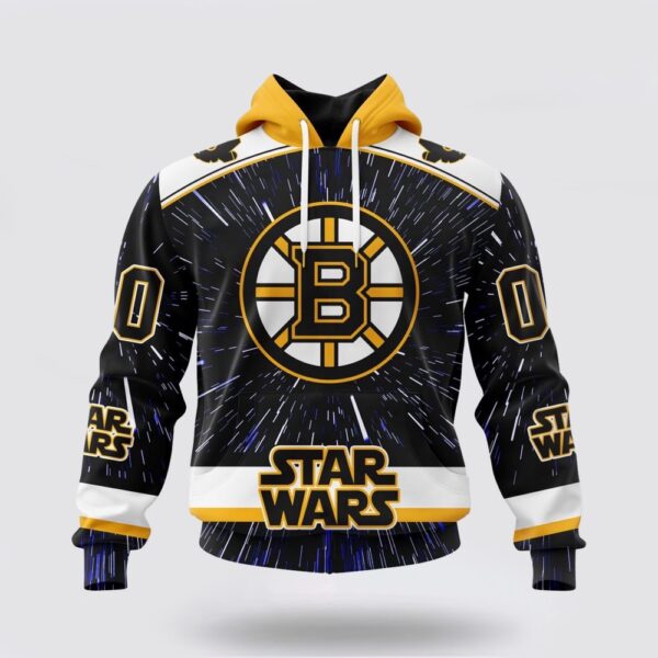 Personalized NHL Boston Bruins Hoodie X Star Wars Meteor Shower Design 3D Hoodie
