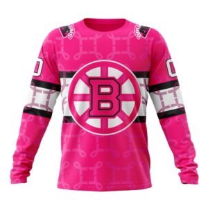 Personalized NHL Boston Bruins Specialized Design Crewneck Sweatshirt I Pink I Can In October We Wear Pink Breast Cancer 1