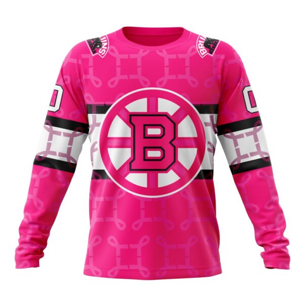 Personalized NHL Boston Bruins Specialized Design Crewneck Sweatshirt I Pink I Can In October We Wear Pink Breast Cancer