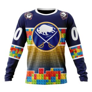 Personalized NHL Buffalo Sabres Crewneck Sweatshirt Autism Awareness Design 1
