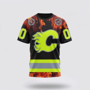 Personalized NHL Calgary Flames 3D T Shirt Special Design Honoring Firefighters Unisex Tshirt 1