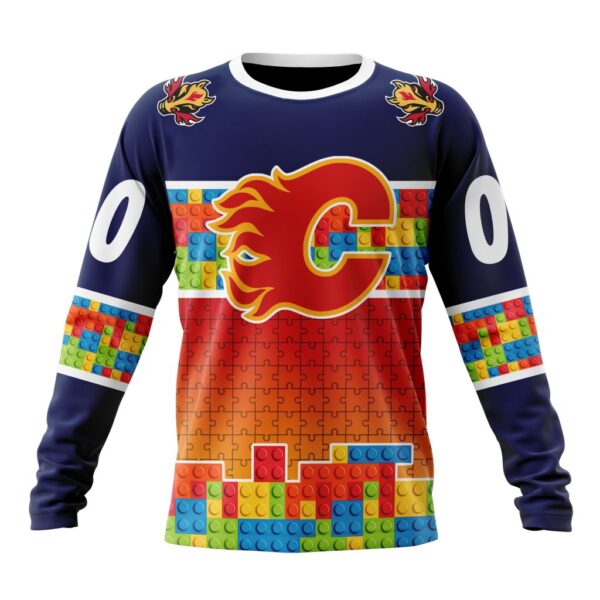 Personalized NHL Calgary Flames Crewneck Sweatshirt Autism Awareness Design