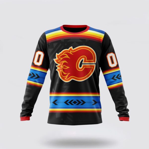 Personalized NHL Calgary Flames Crewneck Sweatshirt Special Native Heritage Design