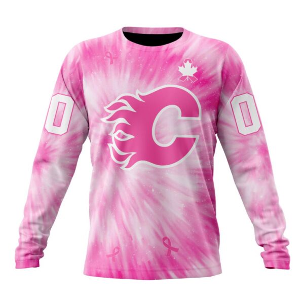 Personalized NHL Calgary Flames Crewneck Sweatshirt Special Pink Tie Dye Unisex Shirt