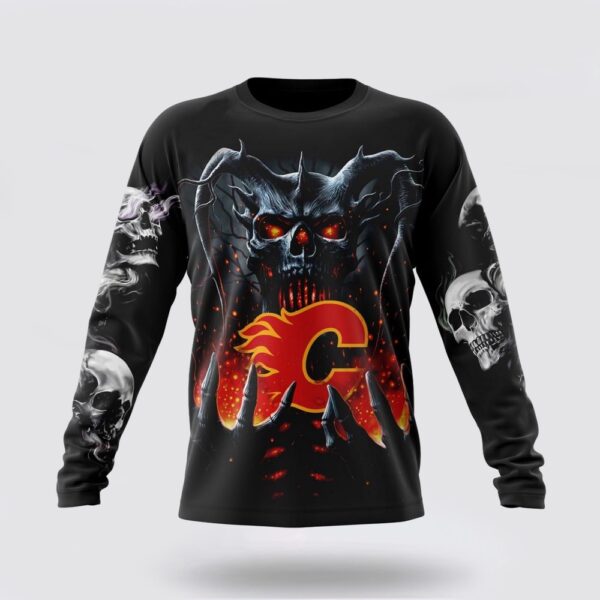 Personalized NHL Calgary Flames Crewneck Sweatshirt Special Skull Art Design