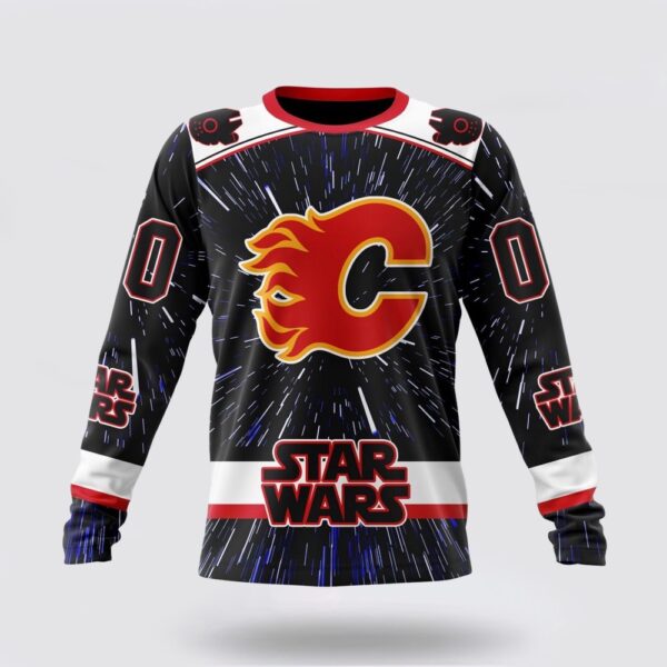 Personalized NHL Calgary Flames Crewneck Sweatshirt X Star Wars Meteor Shower Design