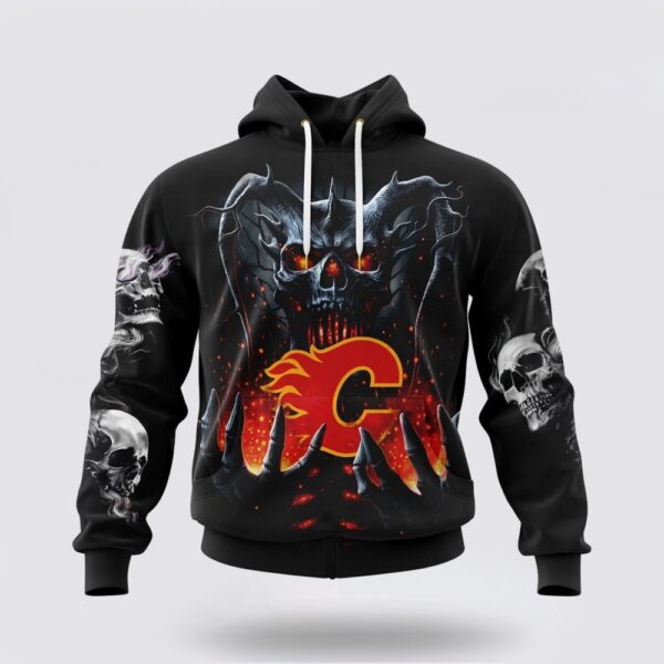 Personalized NHL Calgary Flames Hoodie Special Skull Art Design 3D Hoodie