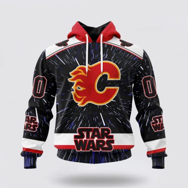 Personalized NHL Calgary Flames Hoodie X Star Wars Meteor Shower Design 3D Hoodie