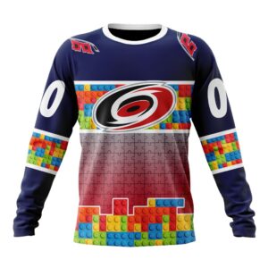 Personalized NHL Carolina Hurricanes Crewneck Sweatshirt Autism Awareness Design 1
