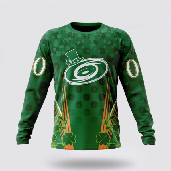 Personalized NHL Carolina Hurricanes Crewneck Sweatshirt Full Green Design For St Patrick’s Day