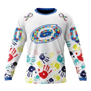 Personalized NHL Carolina HurricanesCrewneck Sweatshirt Autism Awareness Hands Design Unisex Shirt 1