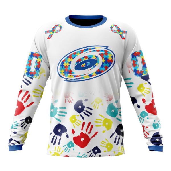 Personalized NHL Carolina HurricanesCrewneck Sweatshirt  Autism Awareness Hands Design Unisex Shirt