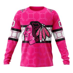 Personalized NHL Chicago BlackHawks Crewneck Sweatshirt I Pink I Can In October We Wear Pink Breast Cancer 1