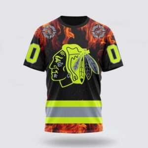 Personalized NHL Chicago Blackhawks 3D T Shirt Special Design Honoring Firefighters Unisex Tshirt 1