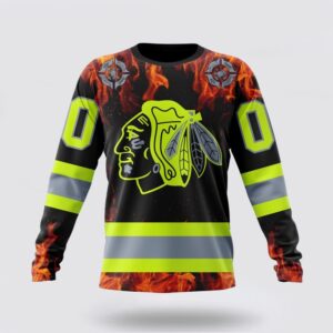 Personalized NHL Chicago Blackhawks Crewneck Sweatshirt Special Design Honoring Firefighters 1