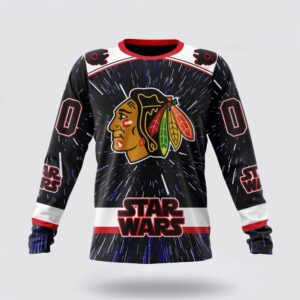 Personalized NHL Chicago Blackhawks Crewneck Sweatshirt X Star Wars Meteor Shower Design 1