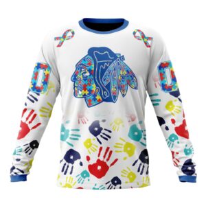 Personalized NHL Chicago BlackhawksCrewneck Sweatshirt Autism Awareness Hands Design Unisex Shirt 1
