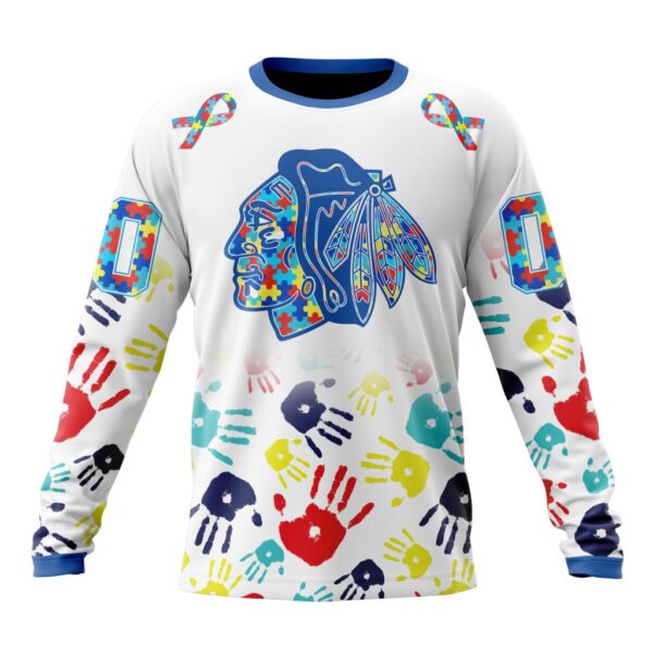 Personalized NHL Chicago BlackhawksCrewneck Sweatshirt  Autism Awareness Hands Design Unisex Shirt