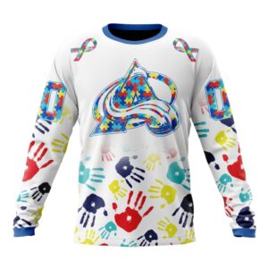 Personalized NHL Colorado AvalancheCrewneck Sweatshirt Autism Awareness Hands Design Unisex Shirt 1