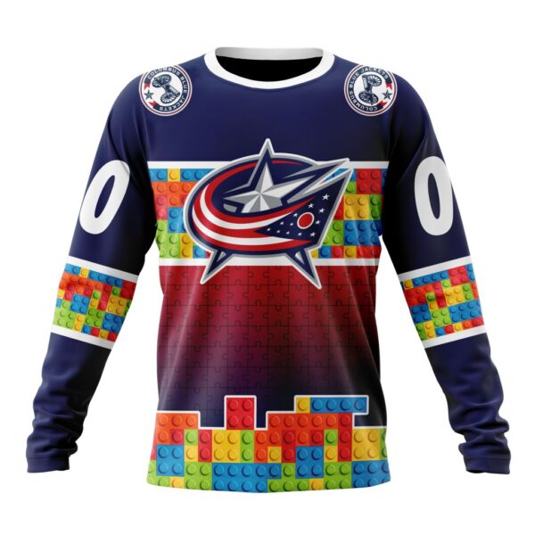 Personalized NHL Columbus Blue Jackets Crewneck Sweatshirt Autism Awareness Design