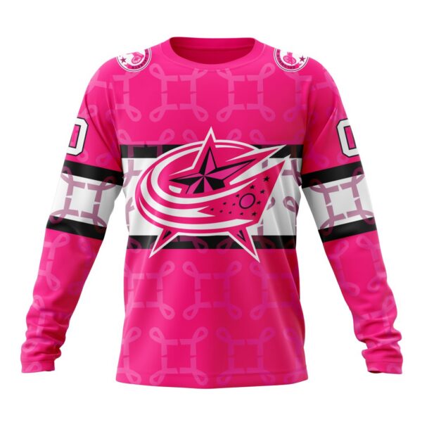 Personalized NHL Columbus Blue Jackets Crewneck Sweatshirt I Pink I Can In October We Wear Pink Breast Cancer