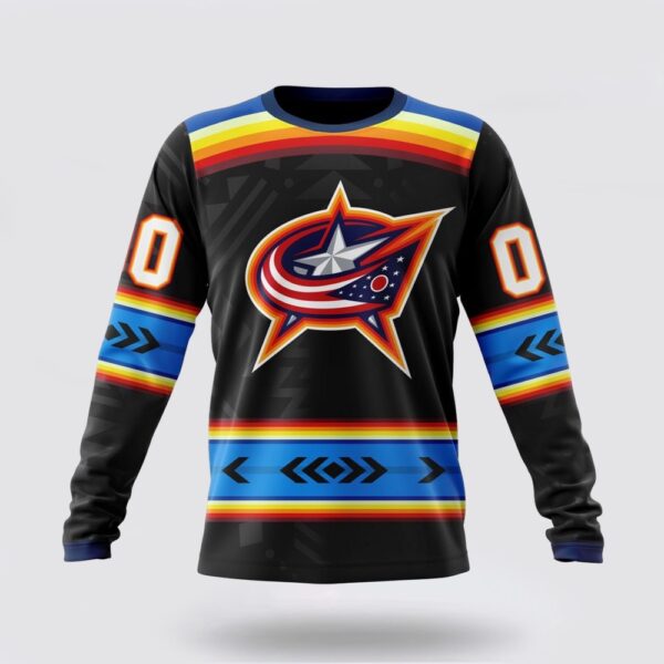 Personalized NHL Columbus Blue Jackets Crewneck Sweatshirt Special Native Heritage Design