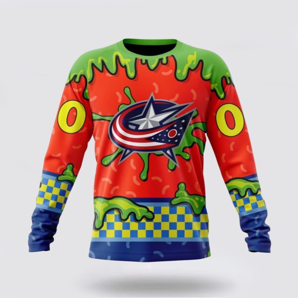 Personalized NHL Columbus Blue Jackets Crewneck Sweatshirt Special Nickelodeon Design