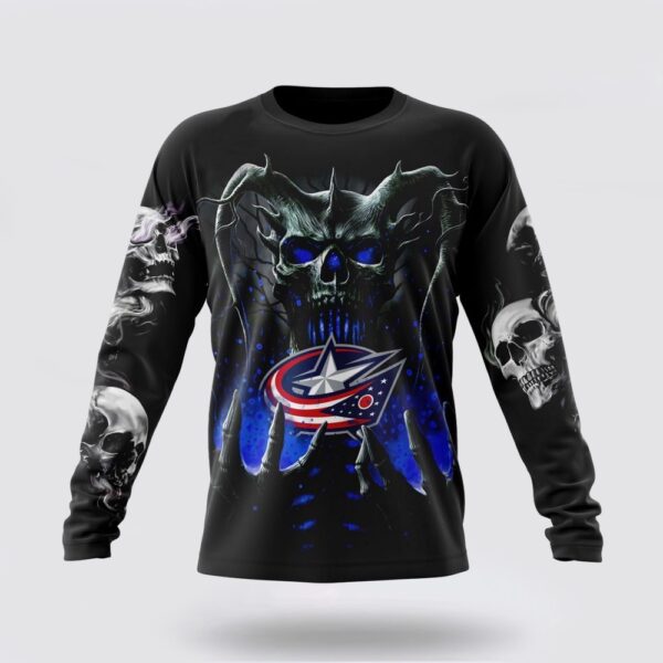 Personalized NHL Columbus Blue Jackets Crewneck Sweatshirt Special Skull Art Design