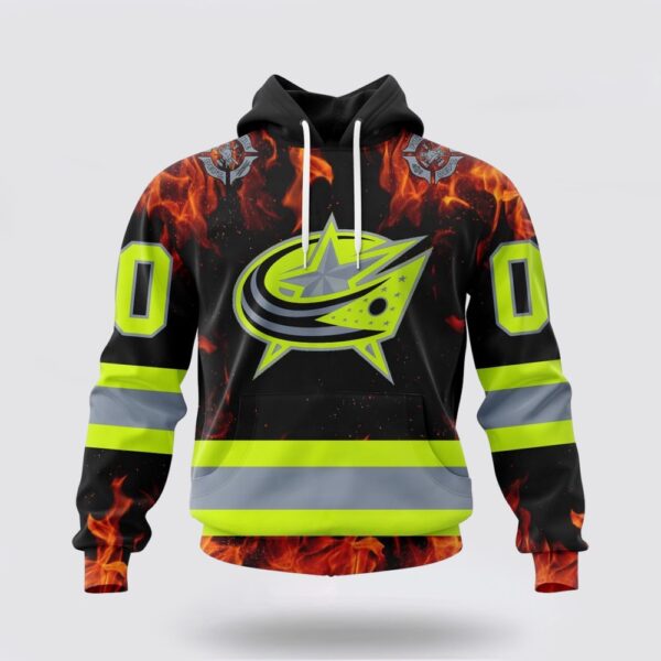 Personalized NHL Columbus Blue Jackets Hoodie Special Design Honoring Firefighters 3D Hoodie