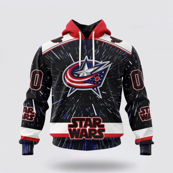 Personalized NHL Columbus Blue Jackets Hoodie X Star Wars Meteor Shower Design 3D Hoodie