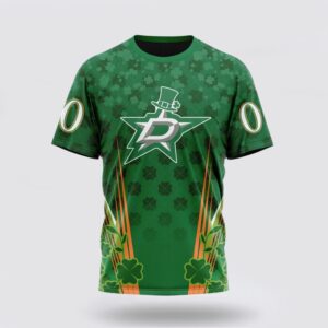 Personalized NHL Dallas Stars 3D T Shirt Full Green Design For St Patricks Day Unisex Tshirt 1